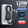 Кабель USB 3 в 1 6А 120Вт 6А Сверхбыстрая зарядка Кабель 3 в 1 для IPhone 15 16 14 13 12 MacBook Huawei Xiaomi Vivo Oppo