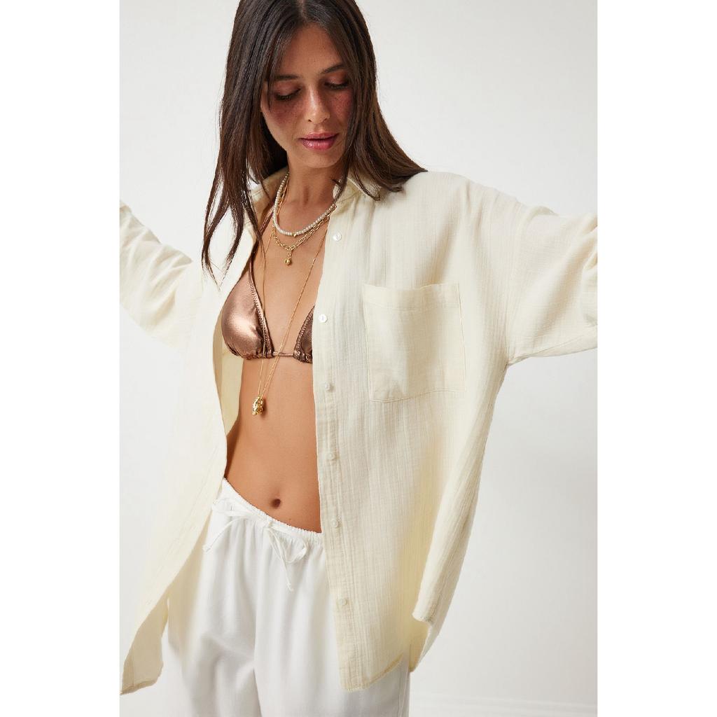 Oversize Basic Muslin Shirt Navy Blue