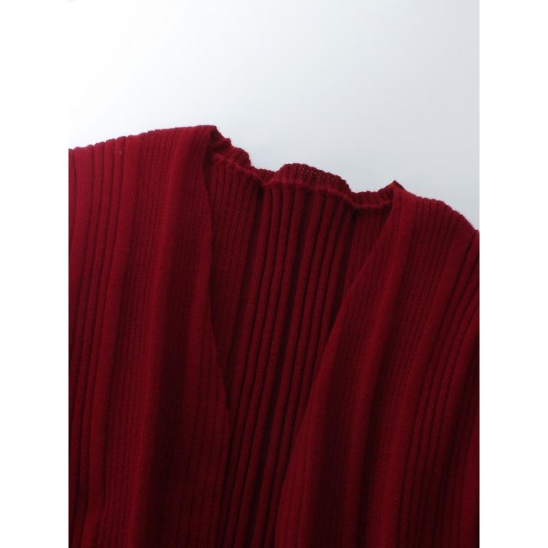 Осенне-зимний однотонный вязаный кардиган средней длины с длинными рукавами и карманом