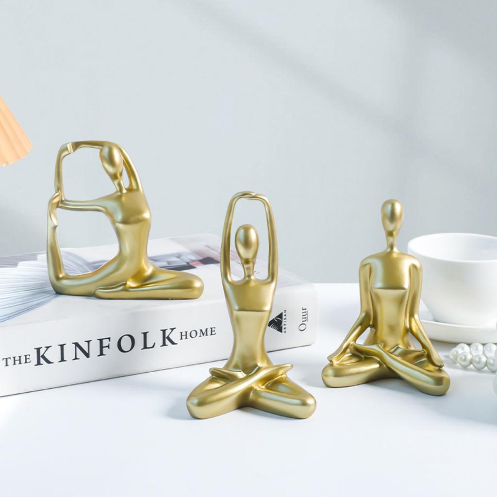 Resin Zen Yoga Figurines for Bookself, Meditation Yoga Statues Set of 3, Home Decor, Gifts