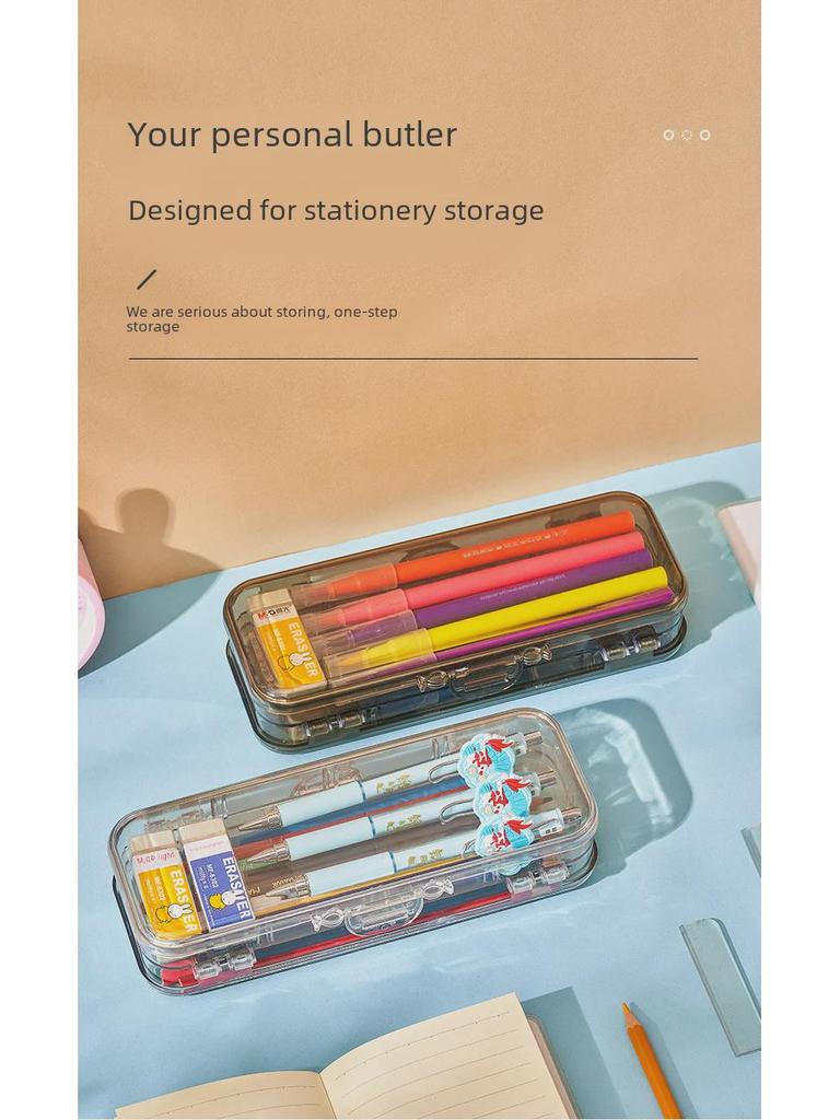 Прозрачный двухслойный пенал большой вместимости: Портативное, Многофункциональное Хранение Канцелярских Принадлежностей для Студентов
