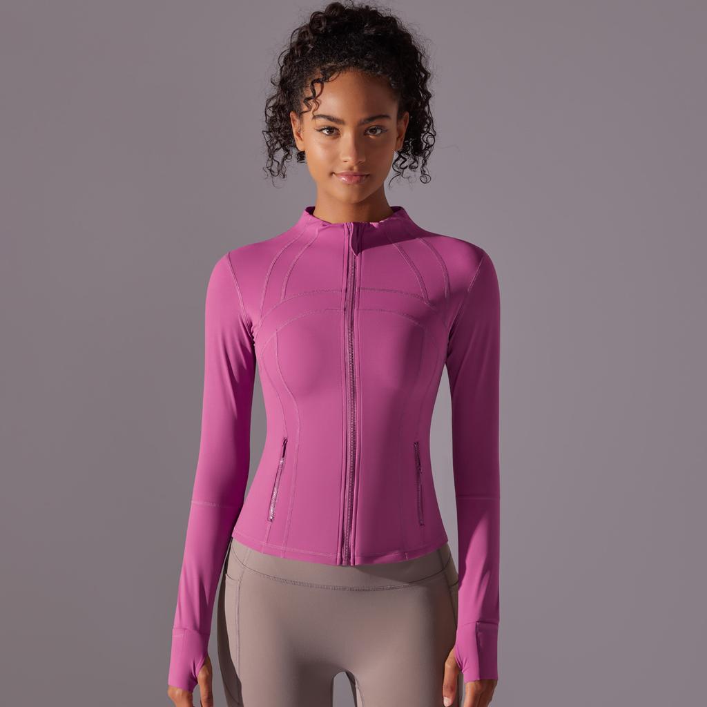 New Double-sided Nylon Brushed Sports Zipper Stand Up Collar Yoga Jacket, Sports Running Fitness Long Sleeved Top For Women