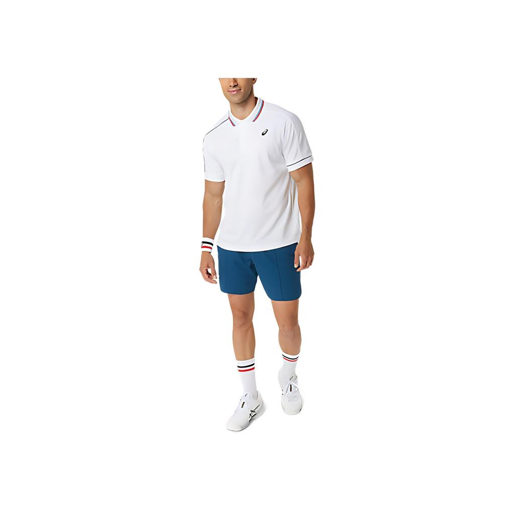 Asics Color Block Striped Half Button Short Sleeve Polo Shirt Men Tops White 2041A287-100
