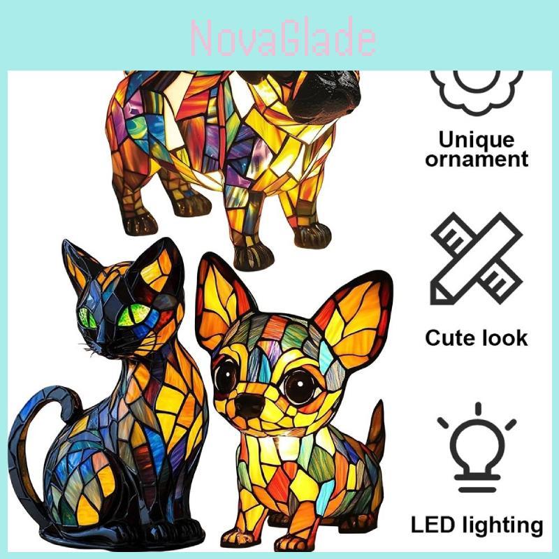 Кошка Собака Изделие из смолы Ночник с питанием от USB для спальни и кабинета