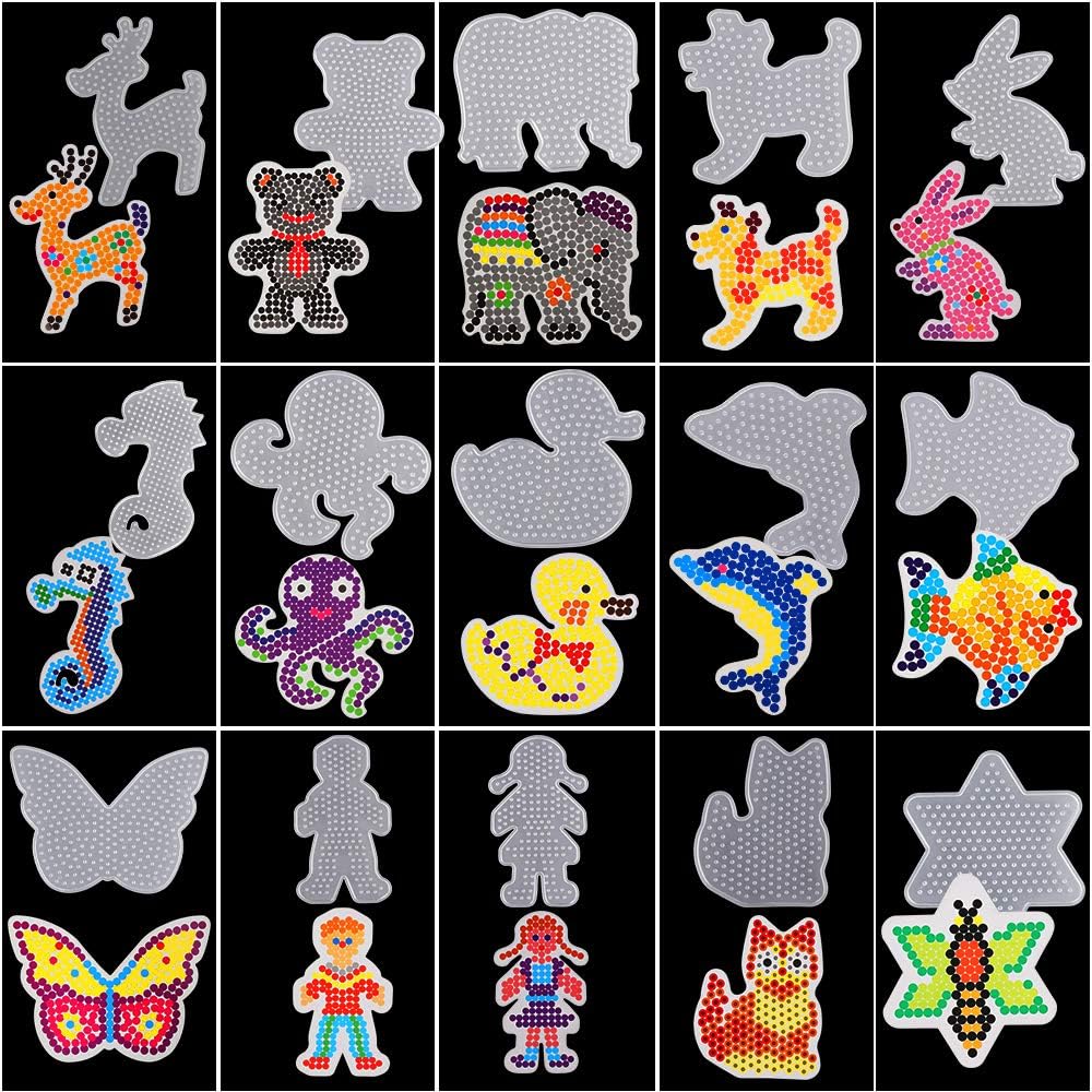 15 деталей для сборки конструктора из бусин диаметром 5 мм, прозрачные пластиковые доски с цветными карточками. Детский набор для творчества, игрушки для рукоделия, конструктор Perler Hama Beads, пиксельный пазл.