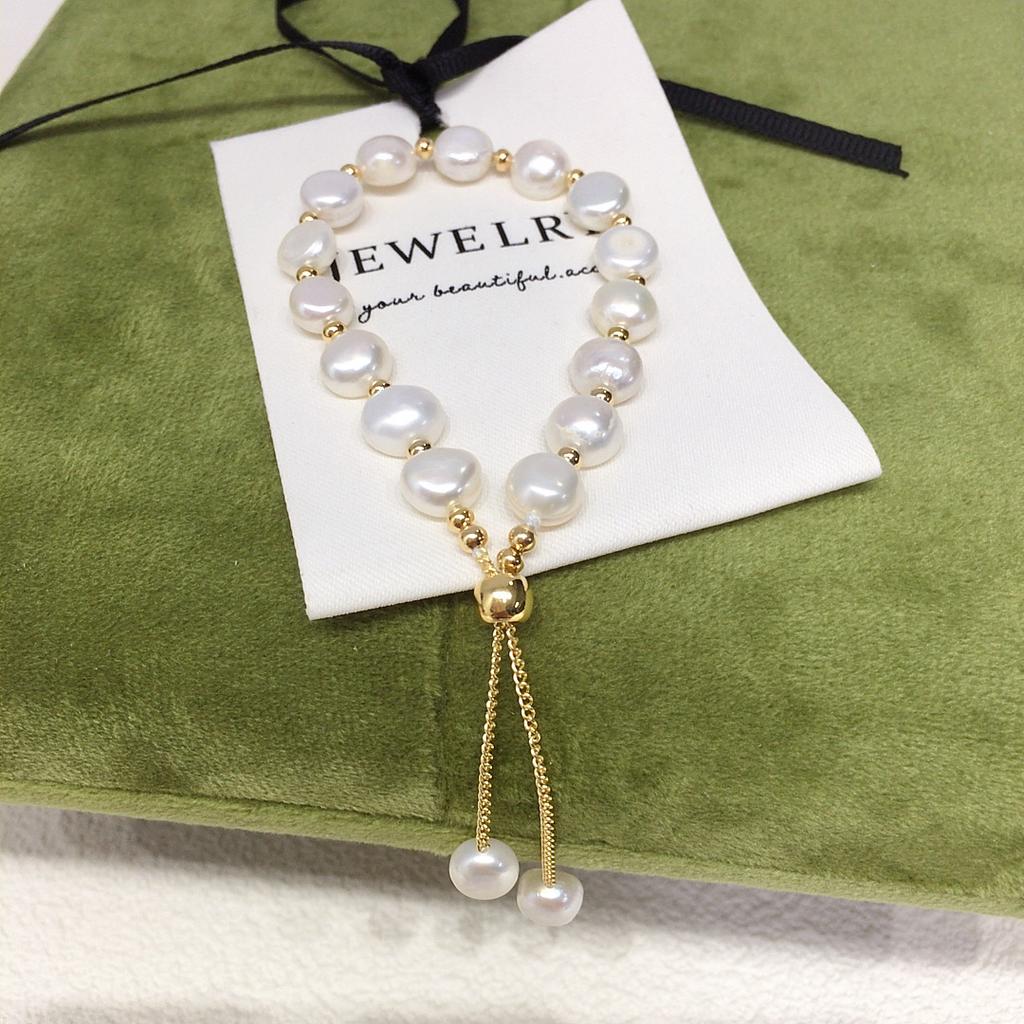 8-9mm Baroque Natural Freshwater Pearl Bracelet Adjustable Sliding Pull Chain with Tassel Pearl Elegant Women Hand Jewelry Bulk