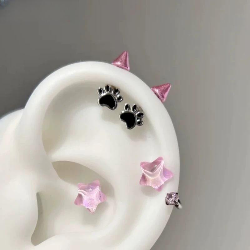 Cute Cat Paw Devil Stud Piercing Earring For Women Men Gothic Ear Bone Nail Earring Y2K Jewelry Accessories