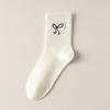 5/10 Pairs Comfortable Casual Embroidered Bow Socks for Women Solid Color Moisture Wicking Breathable Mid Calf Socks Spring Autumn Long Cotton Socks