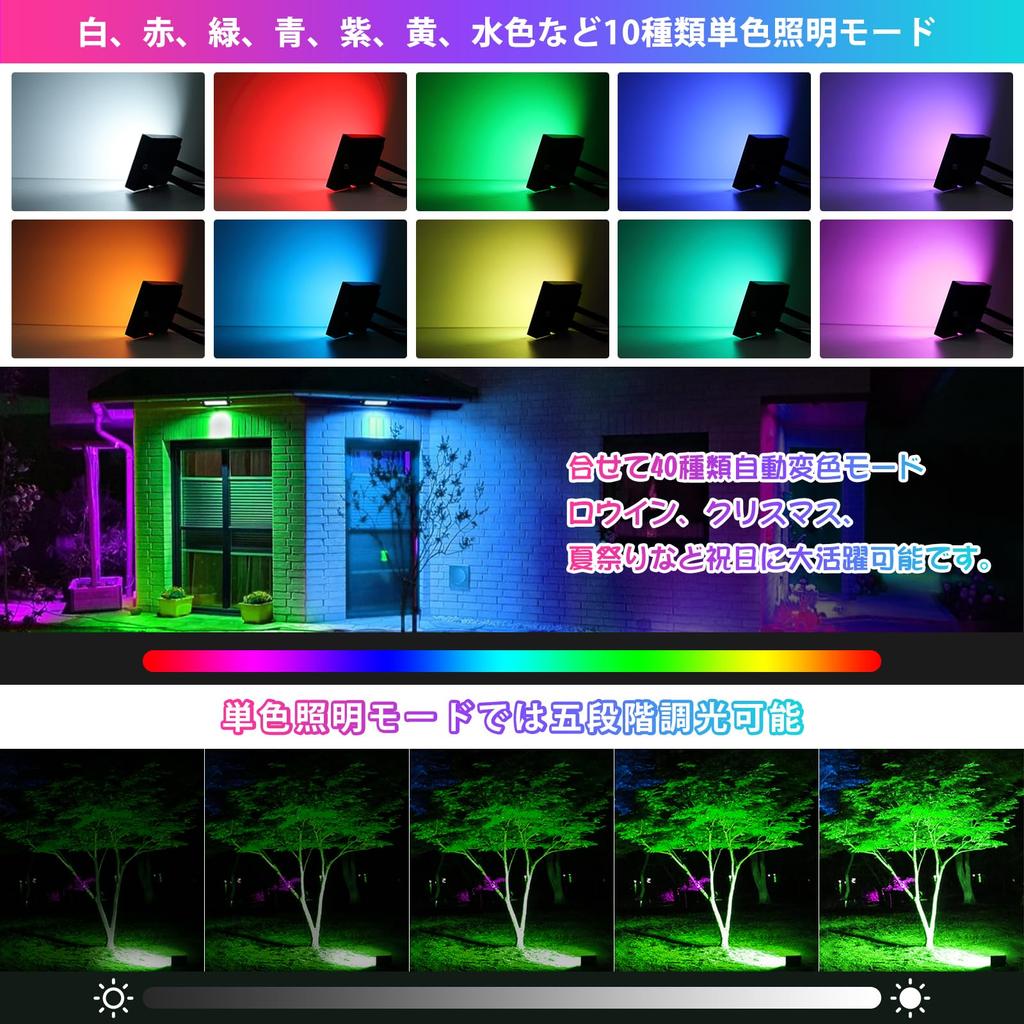 MEIKEE RGB Floodlight, 100W LED (500W Equivalent), 5000LM, Ultra Bright, Energy-Saving, IP66 Waterproof, Remote Control, 40 Lighting Modes, Timing