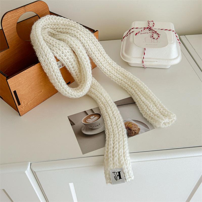 Niche Design Thin And Narrow Strip Solid Color Wool Scarf Women'S Winter High-End Fashion Knitted Scarf