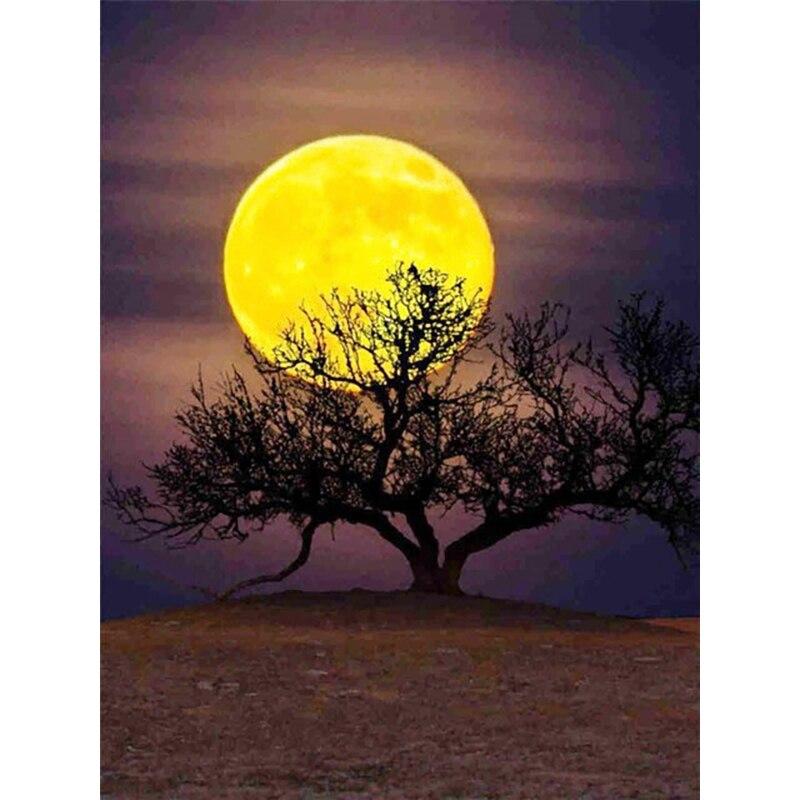New 5D DIY Diamond Painting Night View Diamond Embroidery Full Moon Cross Stitch Full Round Drill Home Decor Manual Gift