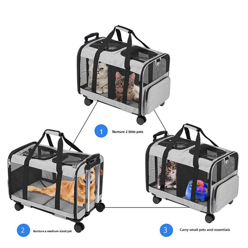 Dual-Layer Pet Trolley: Spacious, Breathable, Detachable Handheld & Shoulder Travel Bag for Cats