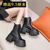 British 9CM Black Short Boots, Small Thick-soled Martin Boots 2025 New Thick Heel Heightened Thin Boots, Single Boots for Women
