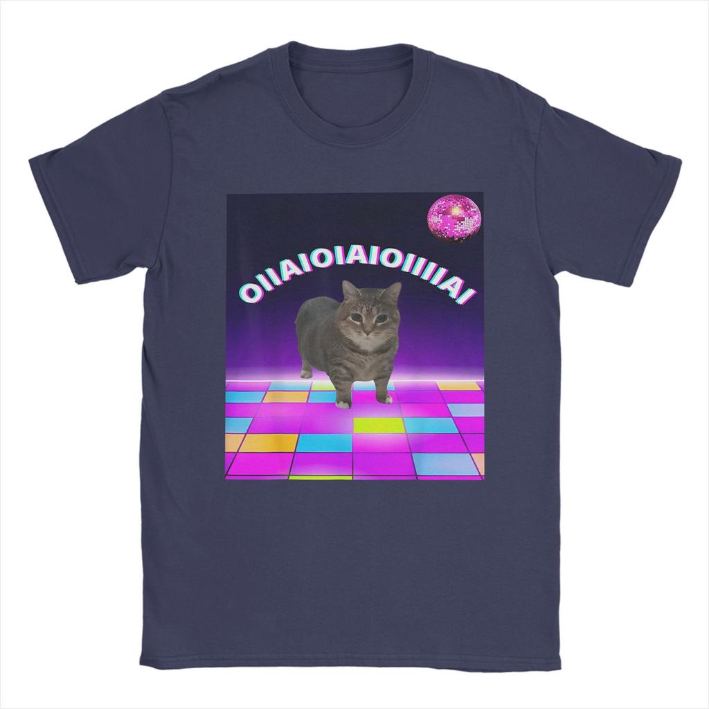 OIIA OIIA Мем с кошкой для спиннинга Мужские футболки Диско-танец Модные Новинка Короткий рукав Круглый вырез Хлопок Одежда для взрослых