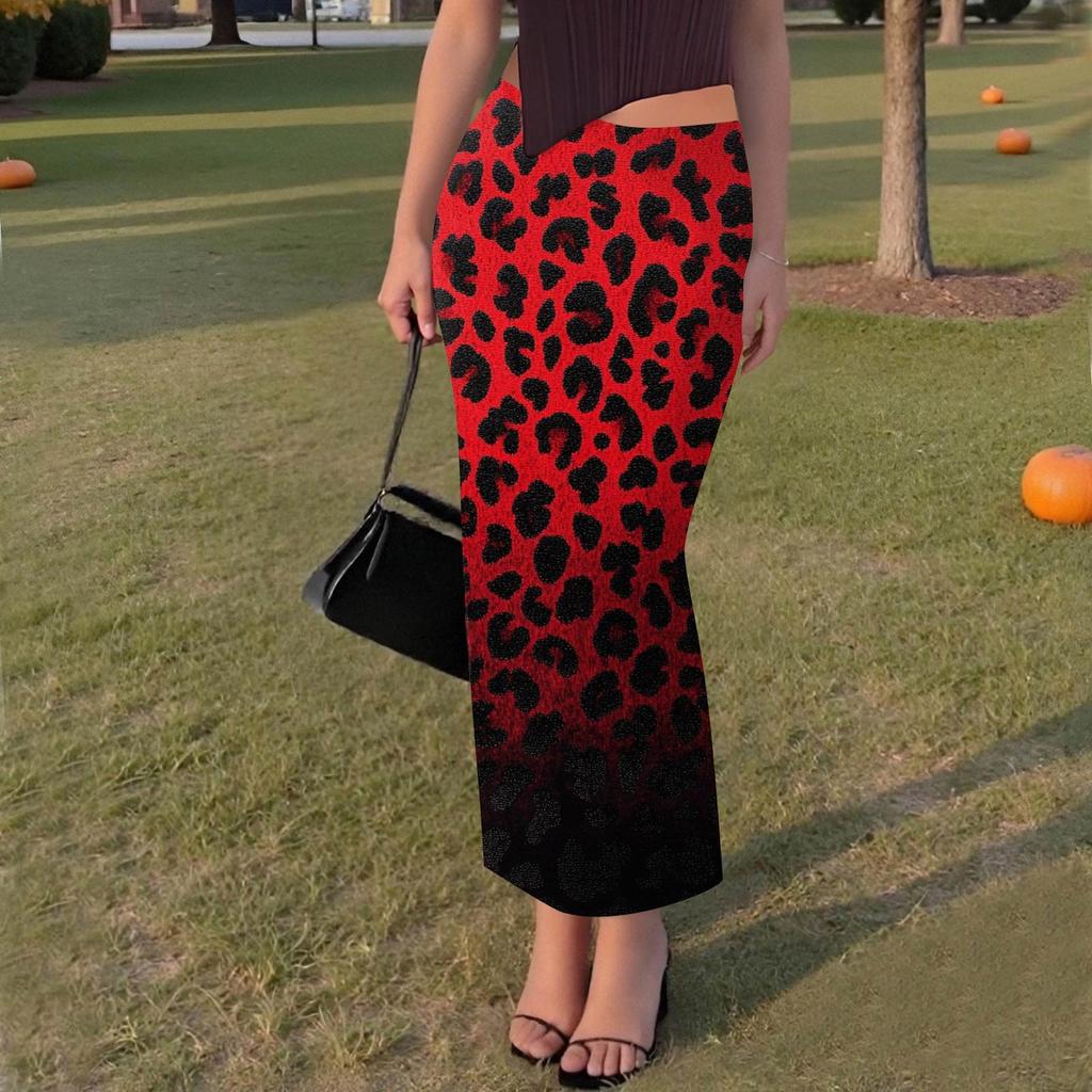 Women's Casual Fashion Gradient Printed Fishtail Split Skirt Elasticated Slim Half-body Skirt