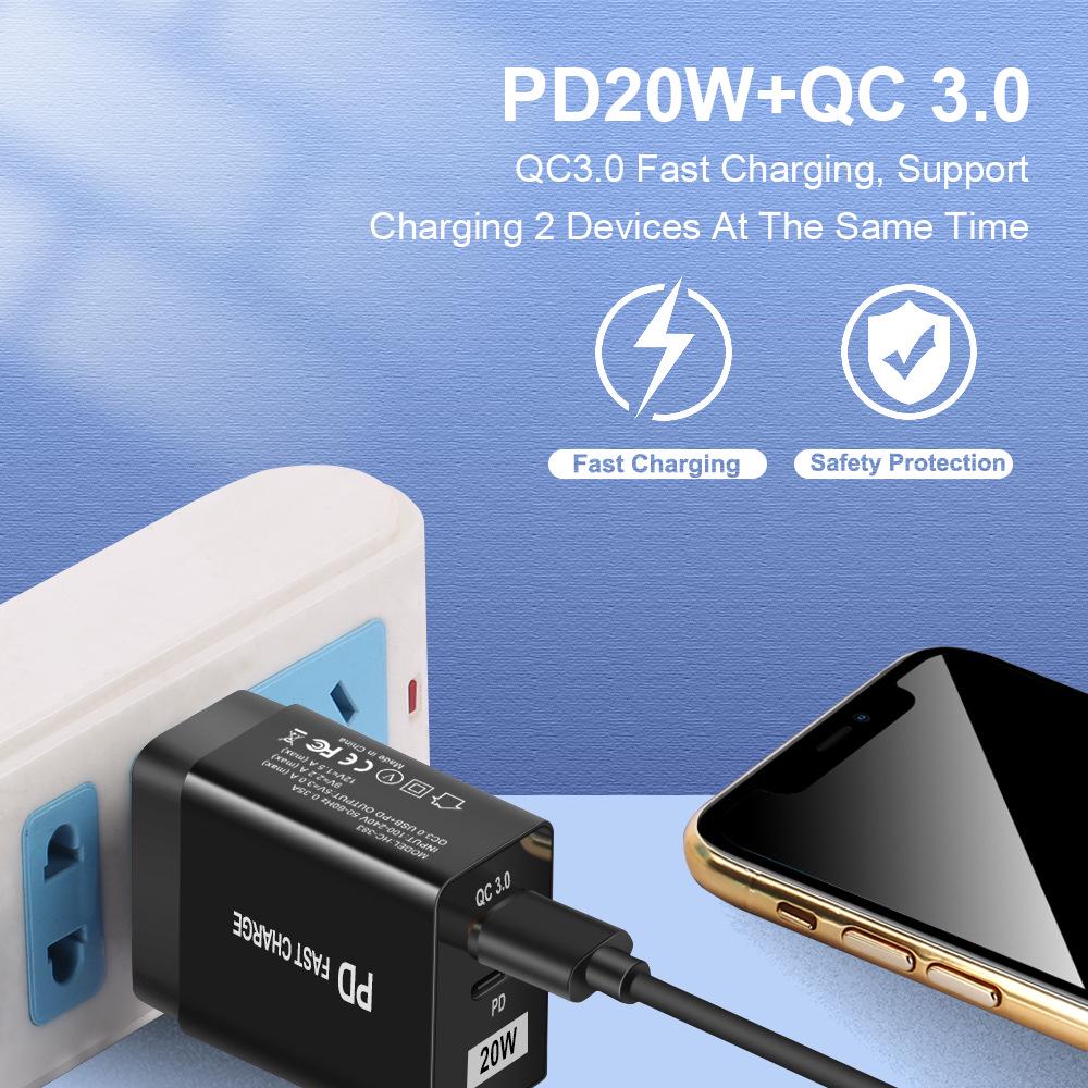 Двойное быстрое USB-зарядное устройство - 5В/9В/12В, QC3.0+PD, стандарты ЕС/США
