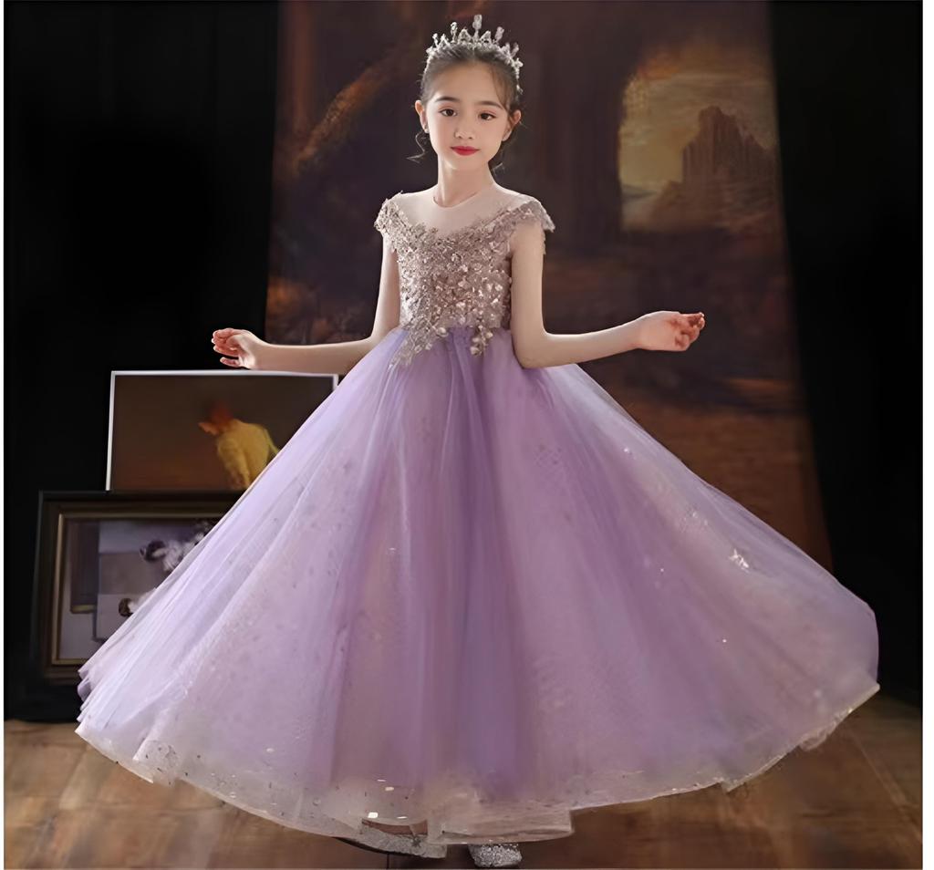 OWIEOW Фортепианный концерт Длинное Формальное и Элегантное Подходящее для Сцены и Размеров Детское Платье, Платье для Девочек, Выступления, Концерты,