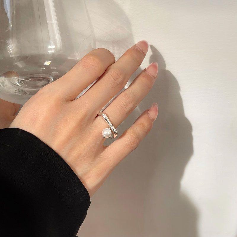 VENTFILLE 925 Sterling Silver Geometry Pearl Irregular Rings For Women Korean Sweet Temperament Jewelry Girls Gift Dropshipping