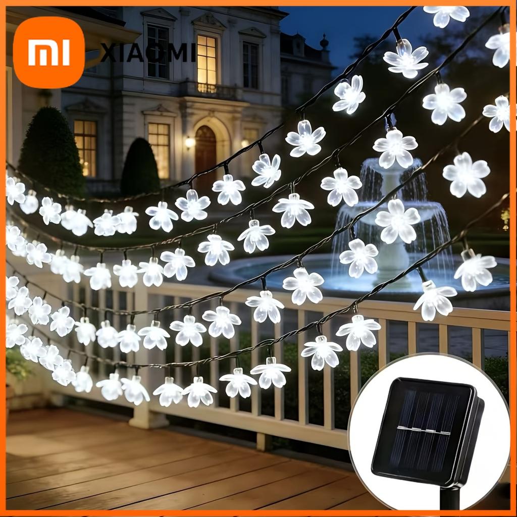 Xiaomi 5/7/12M Солнечная Гирлянда Фонарики Сакура Гирлянды Персиковый Цветок Вишня Светодиодная Лампа для Свадьбы Вечеринки Сада Рождества Уличный Декор