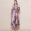 Весенние Винтажные Цветочные Макси-Платья для Женщин Подиумные Скрещенный V-образный Вырез Длинный Рукав-Фонарик Пояса Пляжное Праздничное Платье Бохо Халат