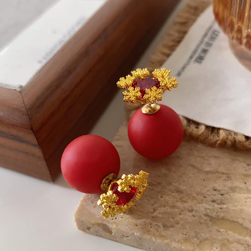 Ball Snowflake Earrings Edition Light Luxury Ankola Red Pearl Earrings New Year Happy Wedding Toast Clothing Earrings Women