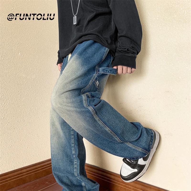 Мужские американские ретро коричневые джинсы с широкими штанинами: Универсальный, свободный, уличный осенний комбинезон
