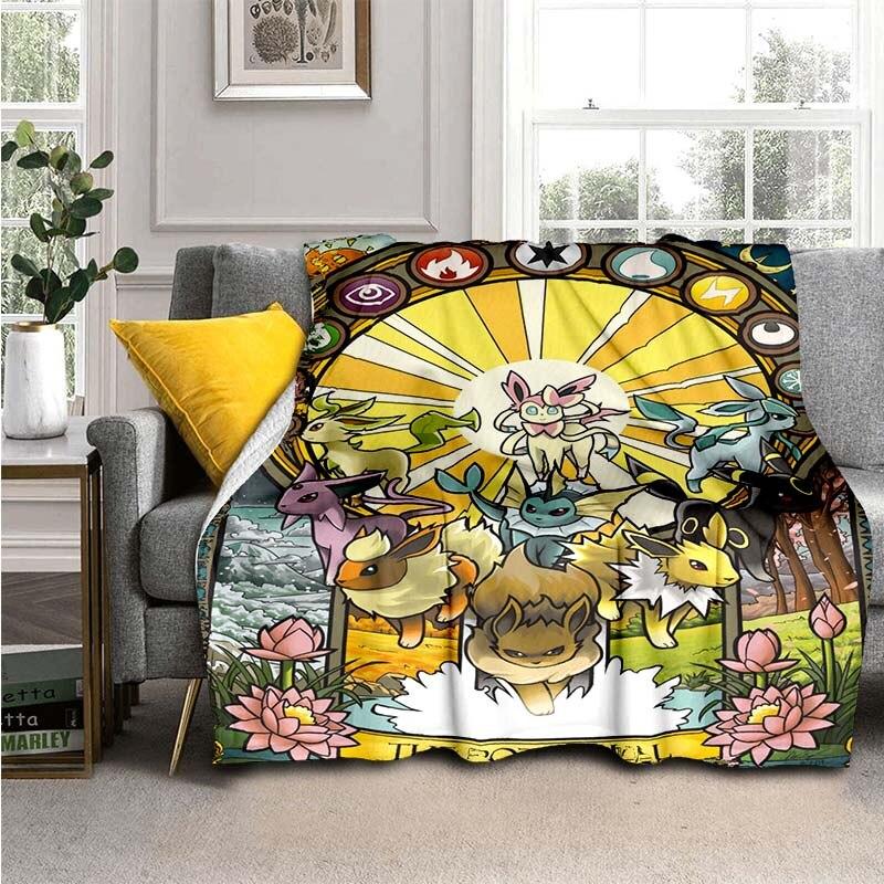 Cartoon Pokemon Flannel Throw Blanket Children and Adults Gift Fashion Cute Pikachu Fluffy Blanket for Bed Sofa Travel Camping