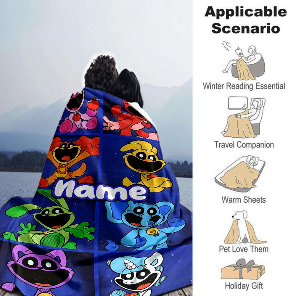 Customiz Name Personality Smiling Critters Blanket Soft &Warm Sofa Office Bed Travel Lunch Break Blanket, Gift Suitable All Seasons