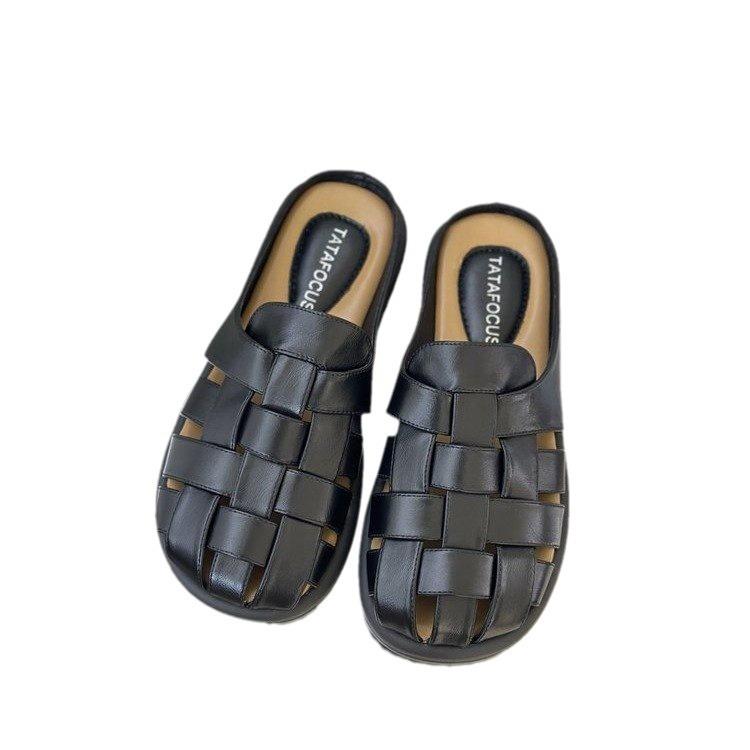 Тканые туфли-клетки для свиней женские летние на толстой подошве без каблука ленивые туфли новые весенне-осенние супер огонь с закрытым носком полушлепанцы