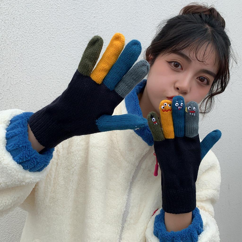 Забавный узор с инопланетным выражением, вязаные перчатки, зимние варежки с полными пальцами, утолщенные теплые рождественские велосипедные перчатки для девочек