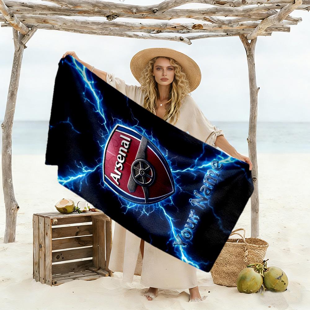 Arsenal F.c. Customizable Name Beach Towel Super Soft Microfiber Quickdry Fabric Suitable for Swimming Gym Camping Yoga Vacation