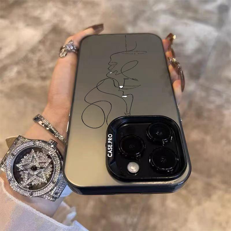Чехол для телефона с линейным рисунком пары для iPhone 17 Чехлы iPhone 16 15 14 Pro Max 13 12 11 XS X XR 7 8 Plus 16E 17 Air Жесткая задняя крышка
