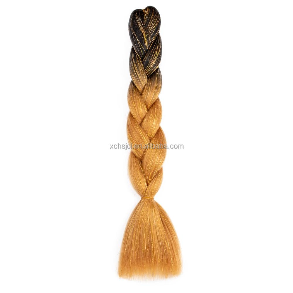Customized Soft Heat Resistant Fiber Festival Ombre Pure 2 3 4 5 Tone Color Tinsel Glitter Jumbo Braiids