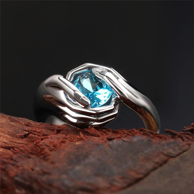 Новый индивидуальный дизайн женских колец с круглыми небесно-голубыми циркониями в стиле хип-хоп, крутые кольца, модные украшения для женщин