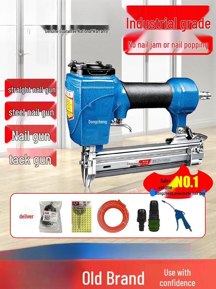 Пневматический гвоздезабиватель Dongcheng - F30 для деревообработки, гвозди-«комарики», стальные и степлер-гвоздезабиватель с гвоздями T50