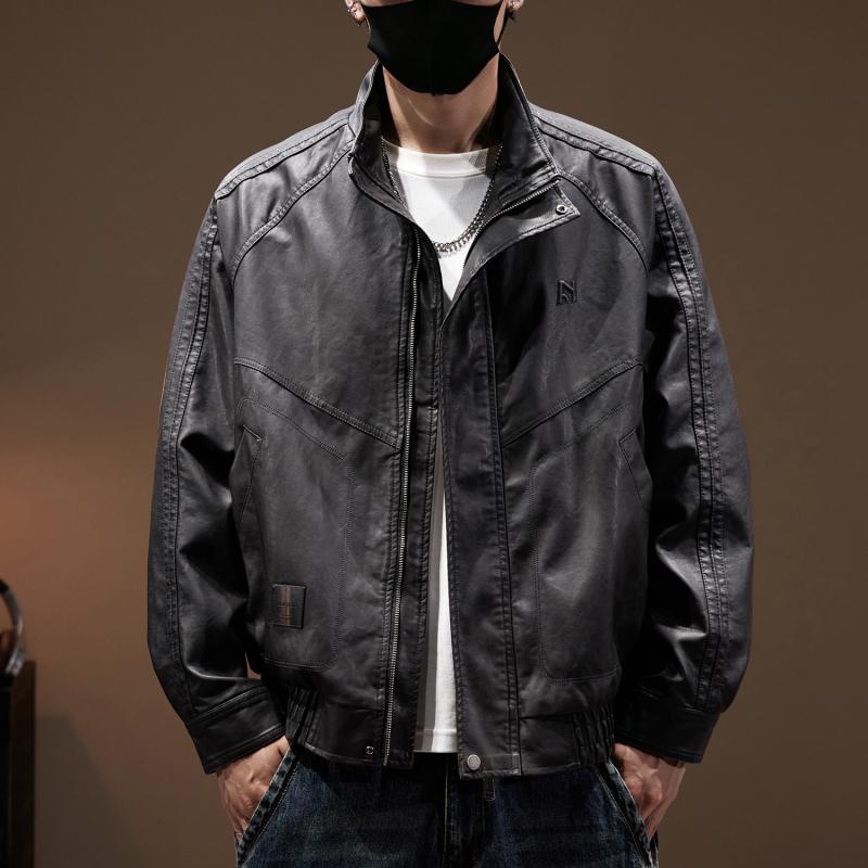 Мужская ветрозащитная куртка в американском ретро стиле из ПУ кожи, Весна 2025 - Свободная, Модная, Большого размера Верхняя одежда