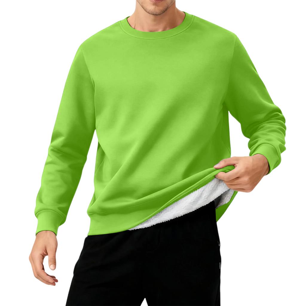 Men's Round Neck Fleece-Lined Thick Solid Color Sweatshirt