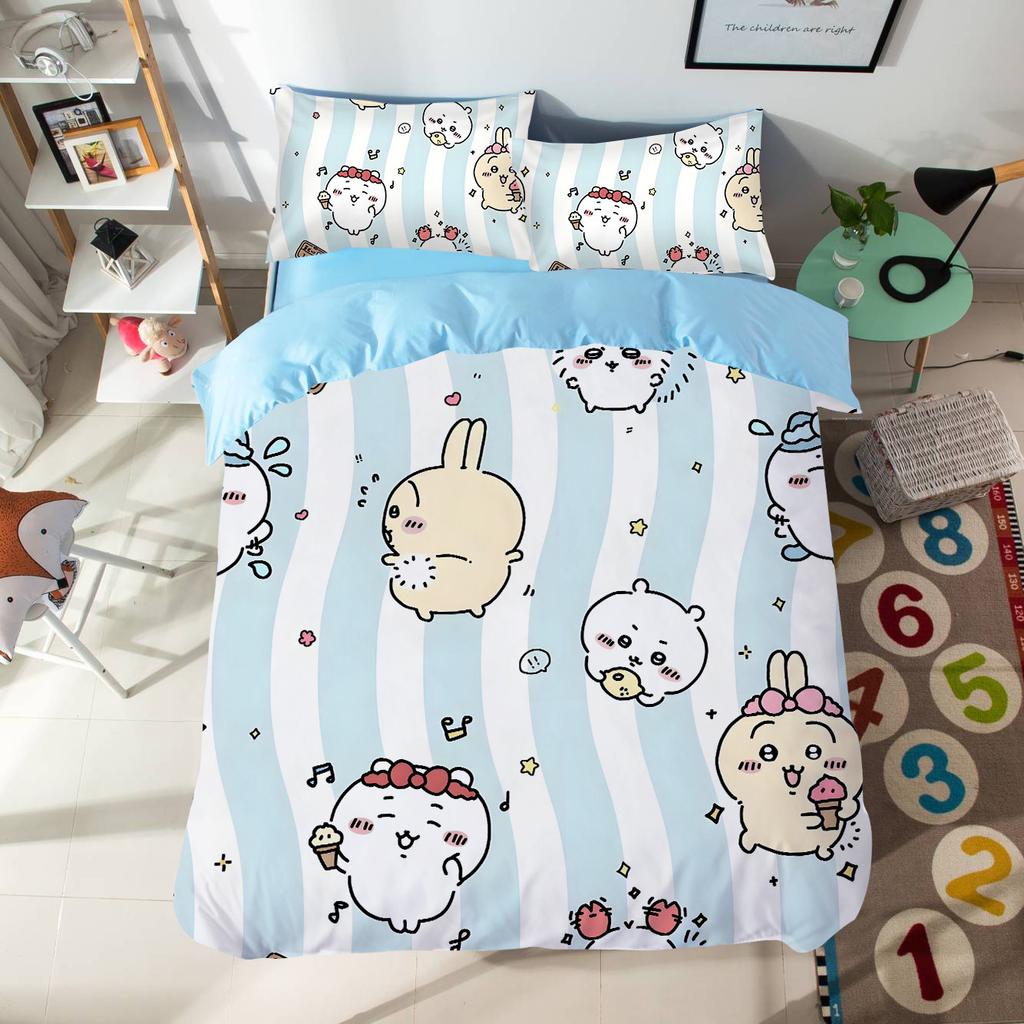 Мультяшный комплект постельного белья с милыми Чиикавами, красочный принт, полиэстер, для студенческого общежития, простыня, пододеяльник, детский подарок, домашний текстиль