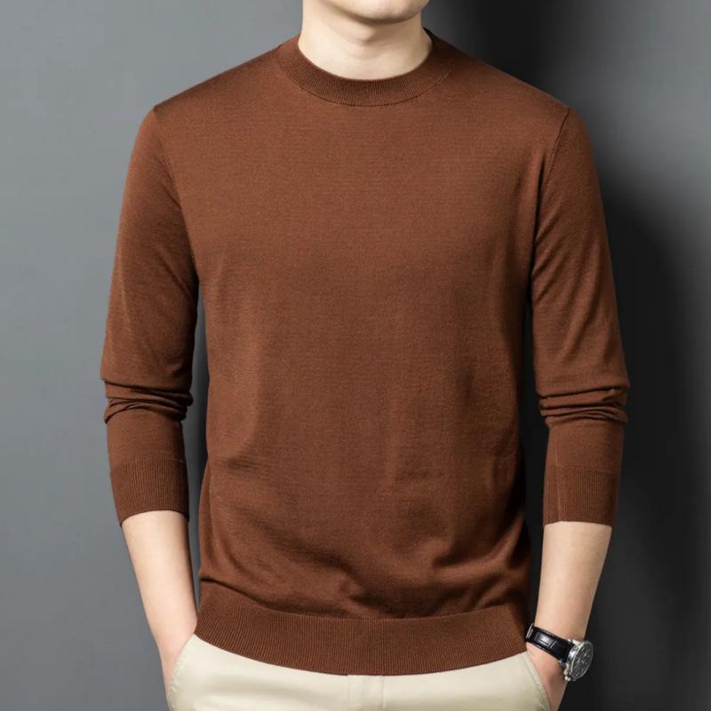 Men S Round Neck Long Sleeve Knit Sweater Loose Fit Casual Pullover