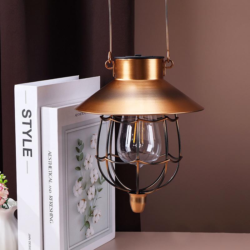 Outdoor Waterproof Retro Wrought Iron Solar Hanging Light for Garden and Camping