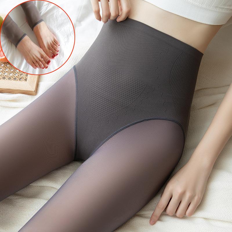 Women's High Waist Tummy Control Butt Lift Leggings Fake Translucent Skin Tights Winter Pantyhose 2 Style