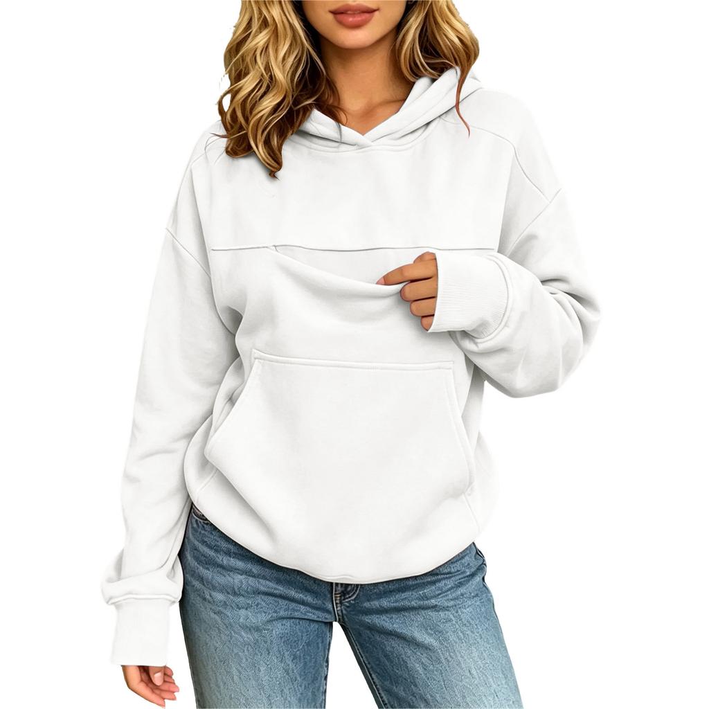 New Women's Zipper Pet Pocket Sweater Hooded Loose Long Sleeve Warm, Fleece Shirt