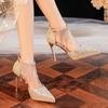 F-crystal Fringed Rhinestone Word with Waterproof Table Sequins Stiletto Heels Wedding Shoes Banquet Shoes