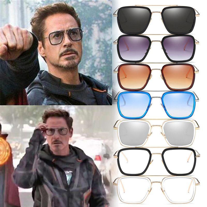 Uv400 Protection Tony Stark Sunglasses Men Square Metal Frame For Eye Safety