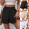 High-Waisted Women Shorts Layer Ruffle Wide Leg Casual Skirt Shorts Solid Color