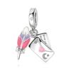 925 Silver Octopus Beads Snake Bracelet with Heart Dangle Charm Pink Pendant Gift for Her