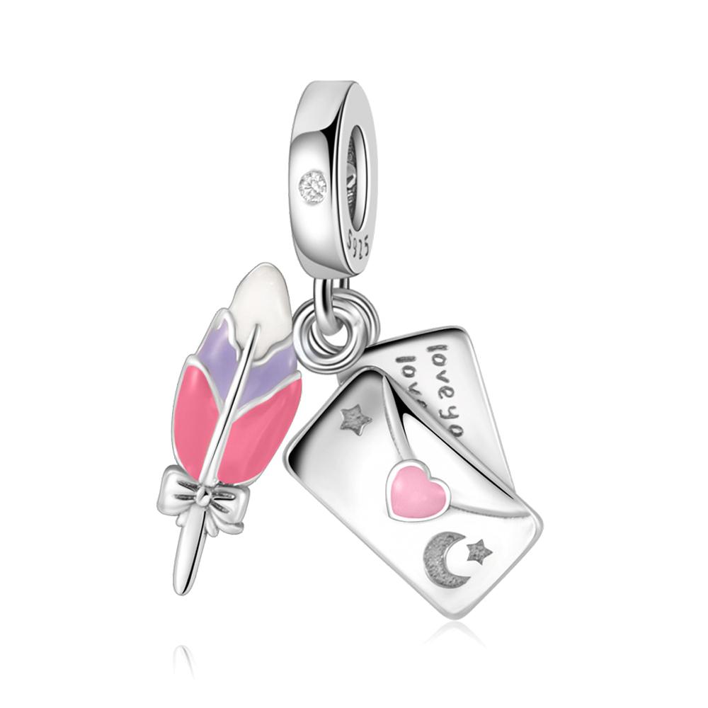 925 Silver Octopus Beads Snake Bracelet with Heart Dangle Charm Pink Pendant Gift for Her