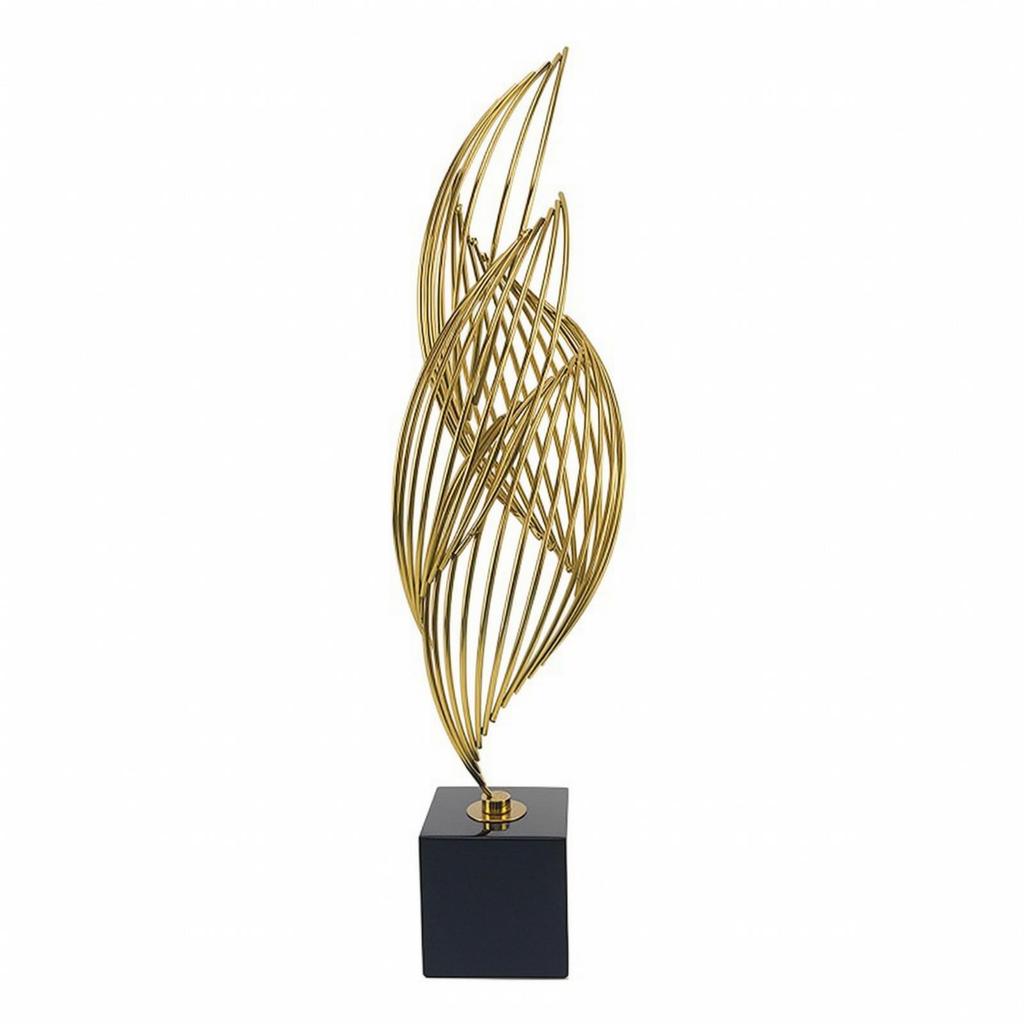 Gold-Tone Metal Sculpture with Black Marble Base Modern Sculptural Accent