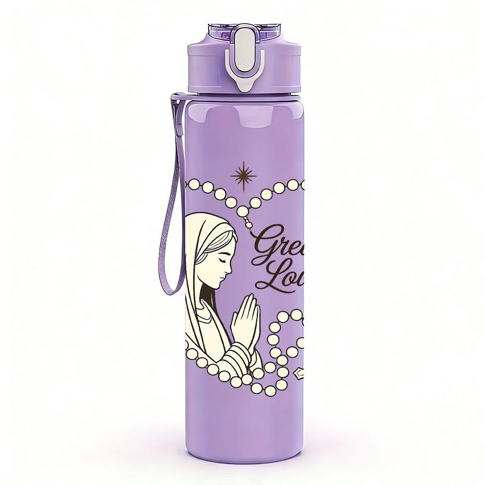 1PC Diamond Heart Religious Mary Print 750ml Color Plastic Sports Water Bottle Leakproof Flip Straw Lid Suitable for Sports Office Home Use