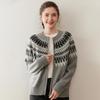 Женский толстый теплый кардиган-свитер из кашемира в стиле Fair Isle на молнии - Круглый вырез, цветовые блоки для осени/зимы